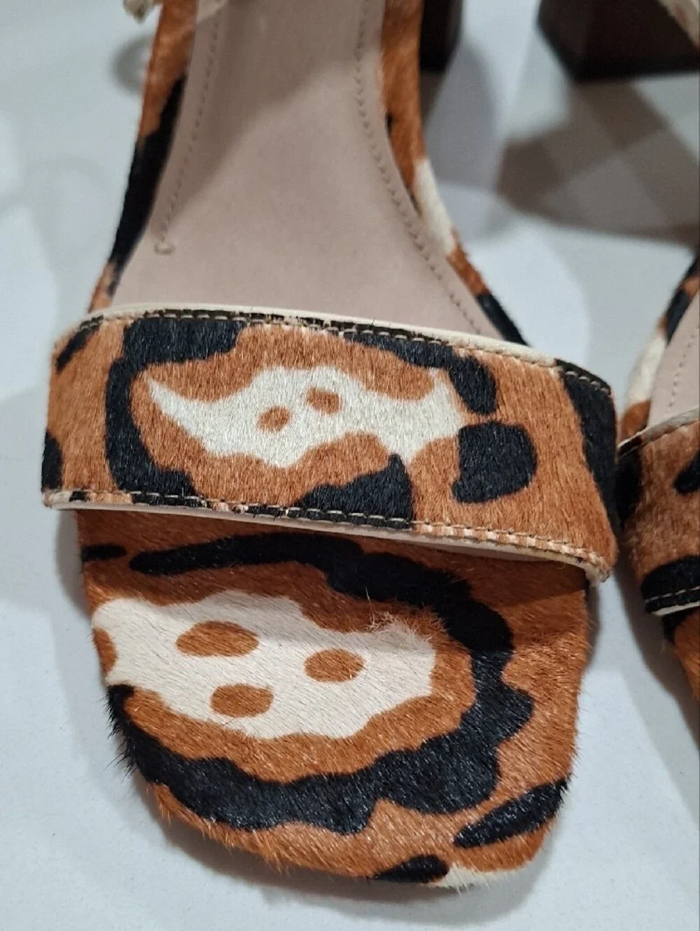 Louise et Cie Leopard Print Ankle Strap Heels in Brown Black White